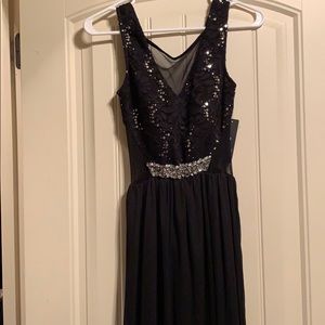 Black shiny lace sheer formal never worn size one